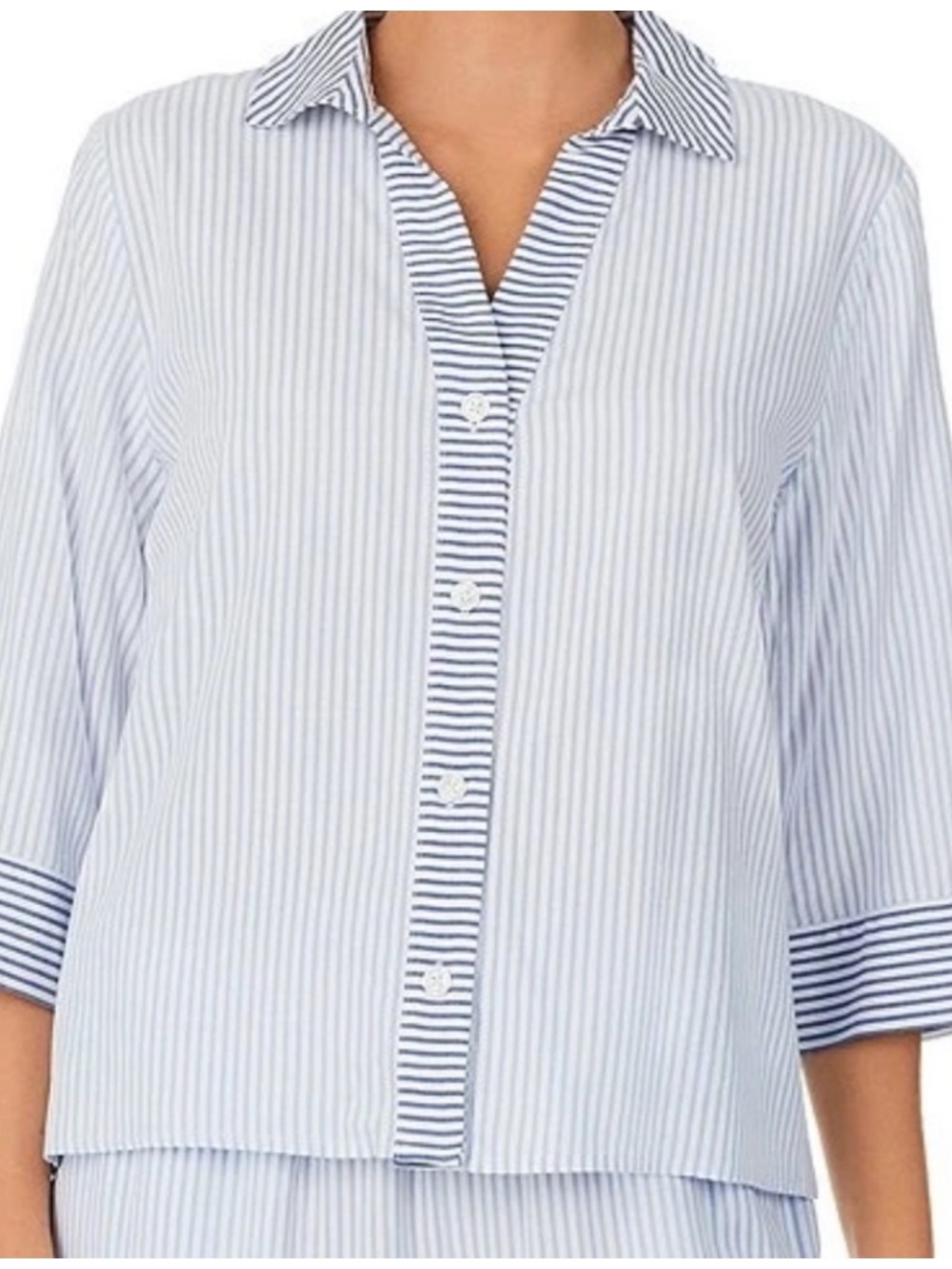 NWT Donna Karan Size L Sleepwear Women's Striped 3/4 Sleeve Pajama Top